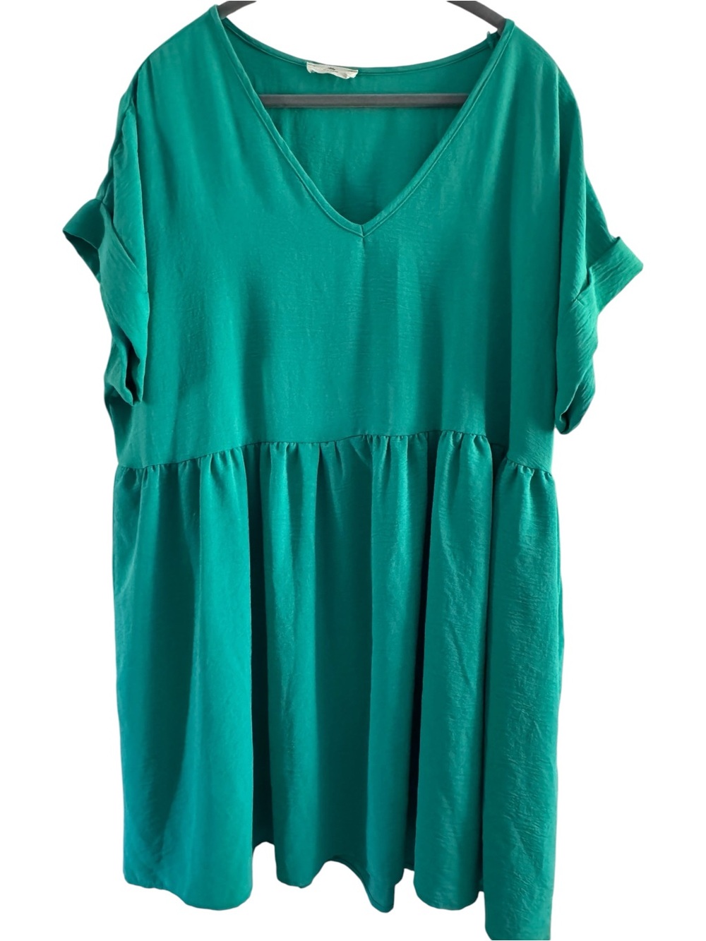 Entro XL Emerald Green Babydoll Tunic Top V-Neck Short Sleeve Boho Summer Top - Picture 2 of 12